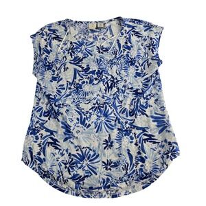 Joie Linen Floral Print Sleeveless Top‎ Women's Size M Blue White Summer